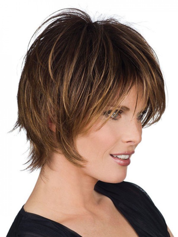 Marron Courte Tout Droit 100% Cheveux Naturels Remy