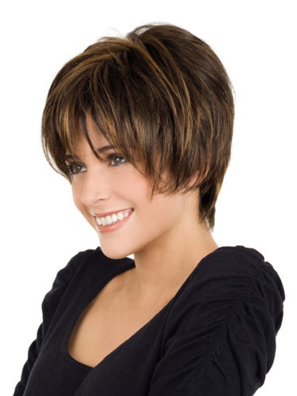 Marron Courte Tout Droit 100% Cheveux Naturels Remy