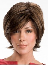 Marron Courte Tout Droit 100% Cheveux Naturels Remy