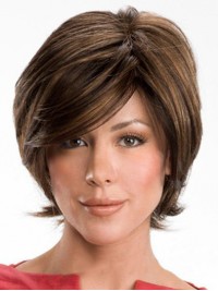 Marron Courte Tout Droit 100% Cheveux Naturels Remy