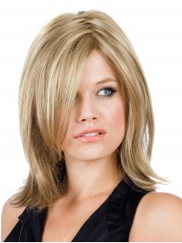 Blond Tout Droit Moyenne 100% Cheveux Naturels Remy Perruques