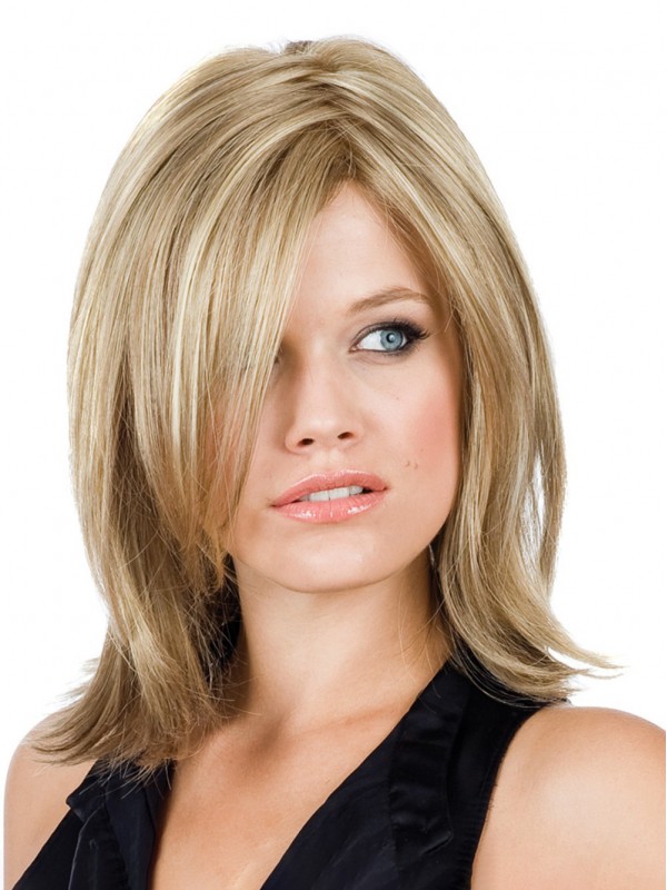 Blond Tout Droit Moyenne 100% Cheveux Naturels Remy Perruques