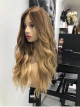 Ombre Moyennescheitel Longue Ondulée Capless 100% Cheveux Naturels Remy Perruques Avec une frange latérale 24 Inches