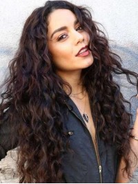 Longue Ondulée Dentelle Devant 100% Cheveux Naturels Remy Perruques Avec une frange latérale 26 Inches