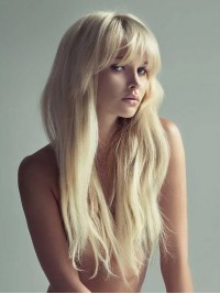 Blond Longue Tout Droit Capless 100% Cheveux Naturels Remy Perruques Avec le poney 24 Inches