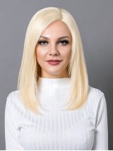 Moyenne Blond Tout Droit Capless 100% Cheveux Naturels Remy Perruques Avec une frange latérale 16 Inches