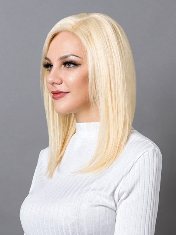 Moyenne Blond Tout Droit Capless 100% Cheveux Naturels Remy Perruques Avec une frange latérale 16 Inches