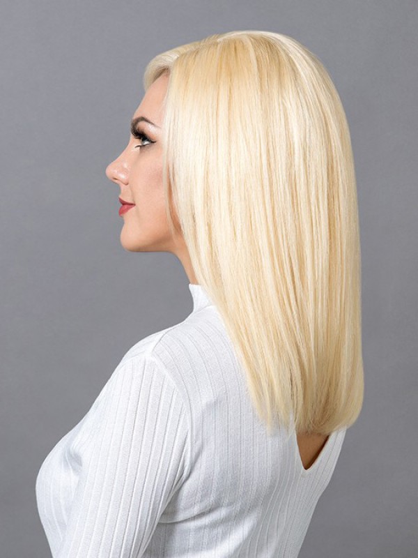 Moyenne Blond Tout Droit Capless 100% Cheveux Naturels Remy Perruques Avec une frange latérale 16 Inches