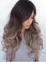 Ombre Longue Ondulée Capless 100% Cheveux Naturels Remy Perruques Avec une frange latérale 24 Inches