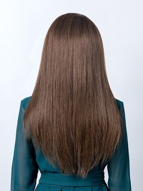 Longue Tout Droit Capless 100% Cheveux Naturels Remy Perruques Avec une frange latérale 24 Inches