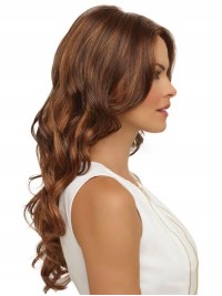 Longue Marron Ondulée Capless 100% Cheveux Naturels Remy Avec une frange latérale