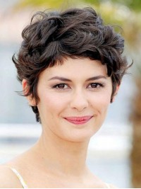 Pixie Cut Courte Ondulée Capless 100% Cheveux Naturels Remy Avec le poney