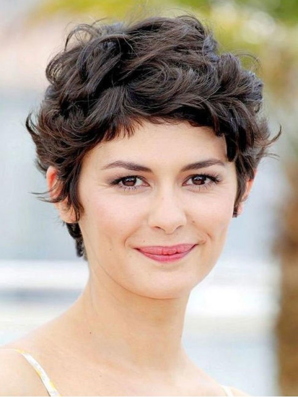 Pixie Cut Courte Ondulée Capless 100% Cheveux Naturels Remy Avec le poney