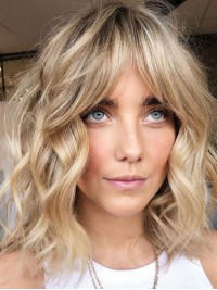 Moyenne Ondulée Blonde Capless Cheveux Naturels Remy