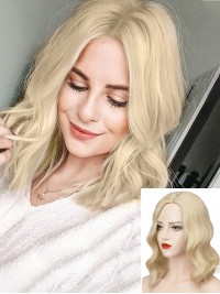 Blonde Ondulée Moyenne Capless Cheveux Naturels Perruques