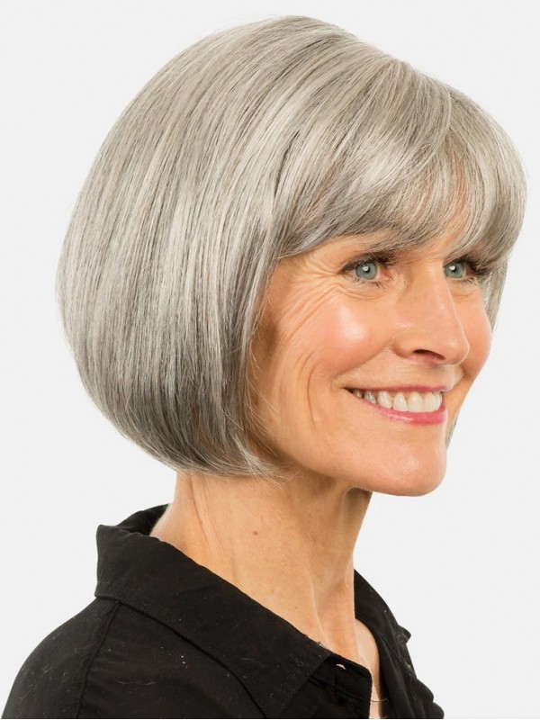 Grey Courte Bob Tout Droit Capless Perruques Cheveux Naturels Remy