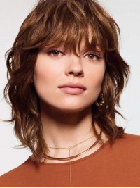 Layered Moyenne Ondulée Perruques Cheveux Naturels Remy