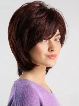 Claret Layered Courte Pixcut Tout Droit Capless Perruques Cheveux Naturels Remy