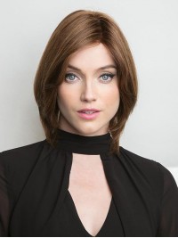 Moyenne Tout Droit Capless Perruques Cheveux Naturels Remy Avec Frange Latérale