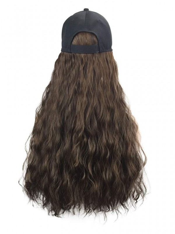 Marron Longue Ondulée Hair Perruques Mit femmes Casquette de baseball