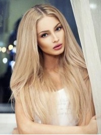 Blonde Longue Tout Droit Dentelle Devant Perruques Cheveux Naturels
