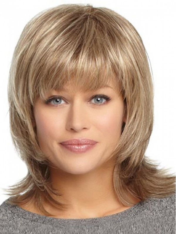 Blonde Moyen Tout Droit Perruques Cheveux Naturels