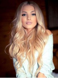 Blonde Longue Ondulée Dentelle Devant Perruques Cheveux Naturels