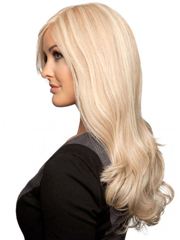 Longue Ondulée Blonde Dentelle Devant Perruques Cheveux Naturels