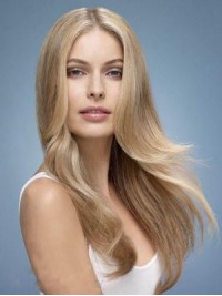Longue Blonde Ondulée Dentelle Devant Perruques Cheveux Naturels