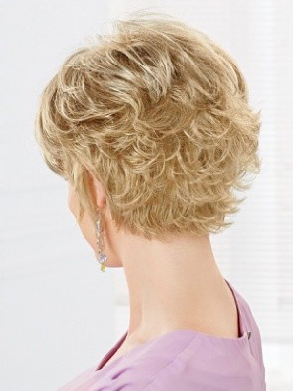 Courte Blonde Ondulée Perruques Cheveux Naturels