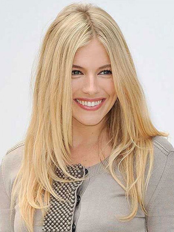 Blonde Longue Tout Droit Perruques Cheveux Naturels