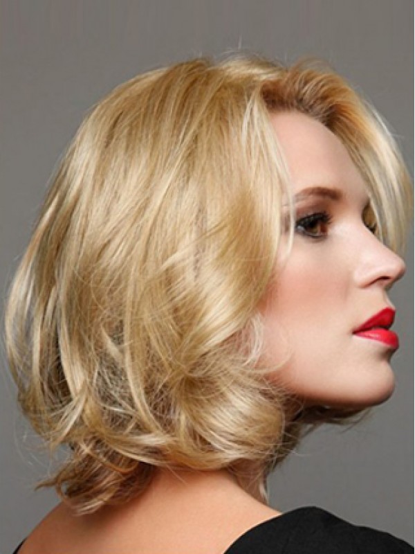 Courte Blonde Ondulée Perruques Cheveux Naturels