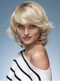 Blonde Courte Ondulée Perruques Cheveux Naturels