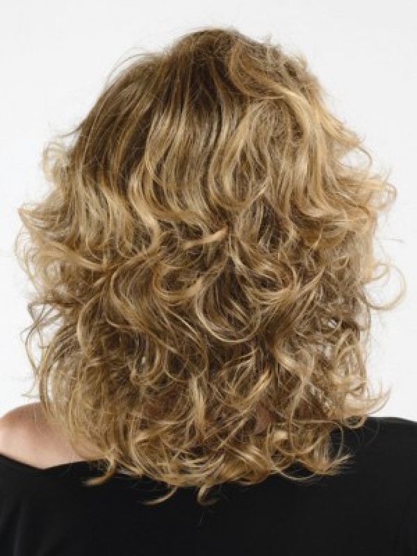 Moyen Bouclée Blonde Perruques Cheveux Naturels