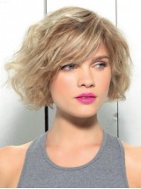 Courte Blonde Bob Ondulée Perruques Cheveux Naturels