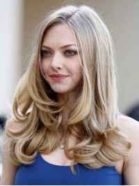 Blonde Longue Ondulée Perruques Cheveux Naturels