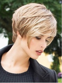 Blonde Courte Tout Droit Perruques Cheveux Naturels