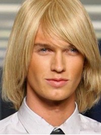 Blond Moyenne Tout Droit 100% Cheveux Naturels Remy Hommes Perruques