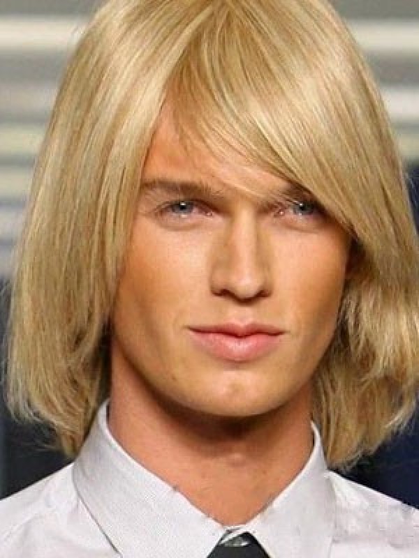 Blond Moyenne Tout Droit 100% Cheveux Naturels Remy Hommes Perruques