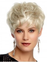 Blond Pixie Cut Ondulée Capless Haute Qualité Thermostable Synthétiques Perücken Avec le poney