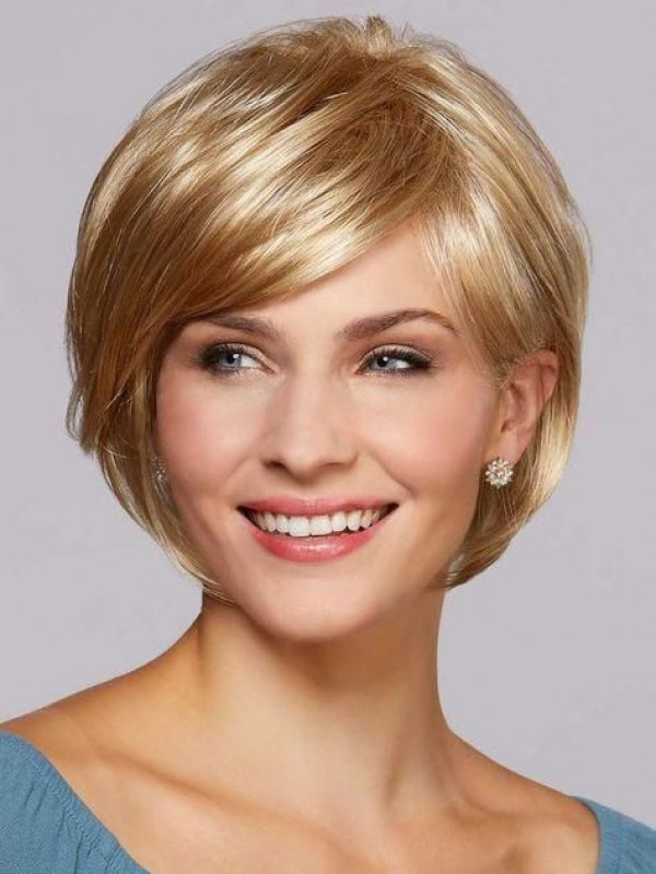 Blond Courte Tout Droit Capless Synthetic Perruques