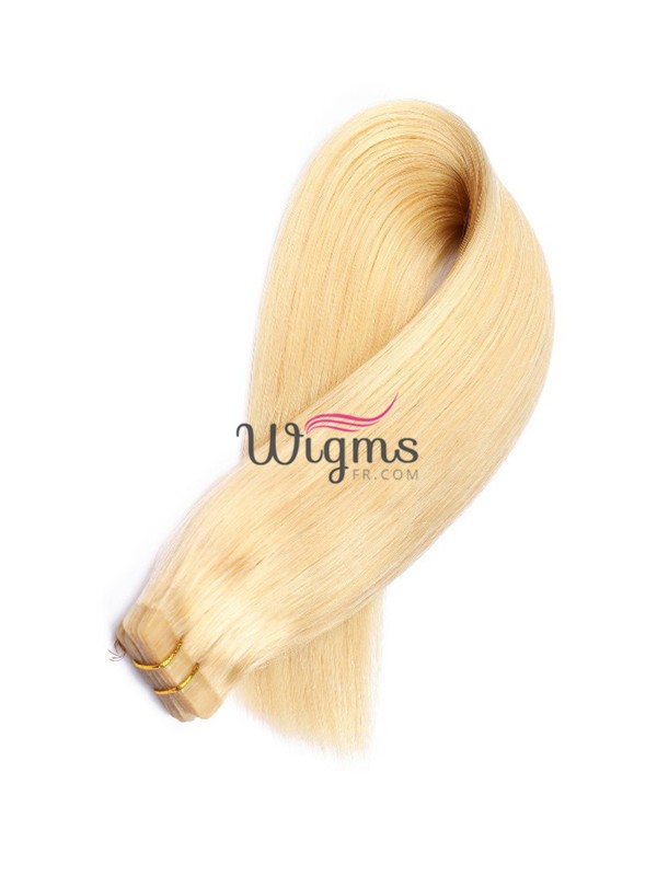 Blond Longue Tout Droit Brins De Cheveux En PU