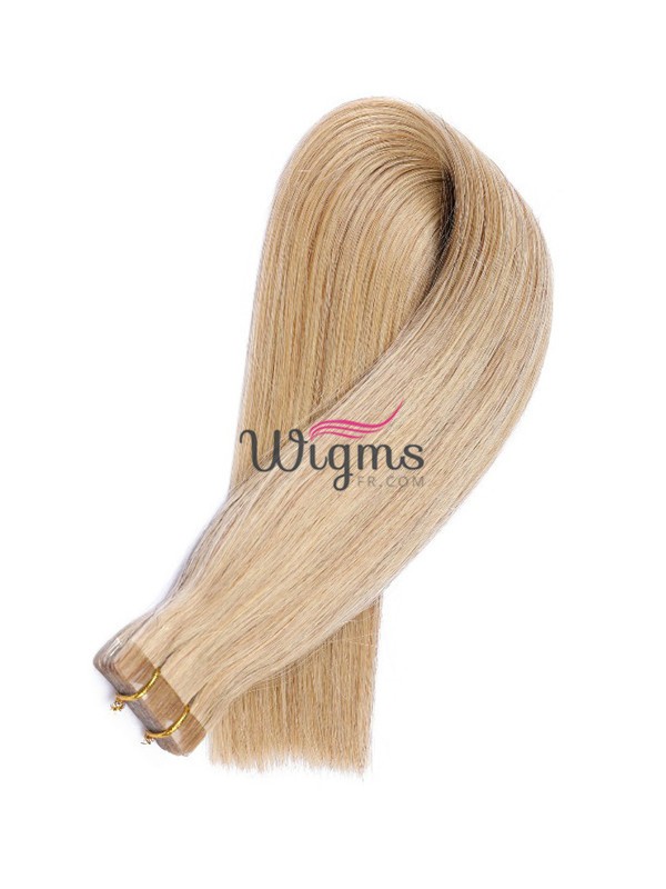 Blond Longue Tout Droit Brins De Cheveux En PU