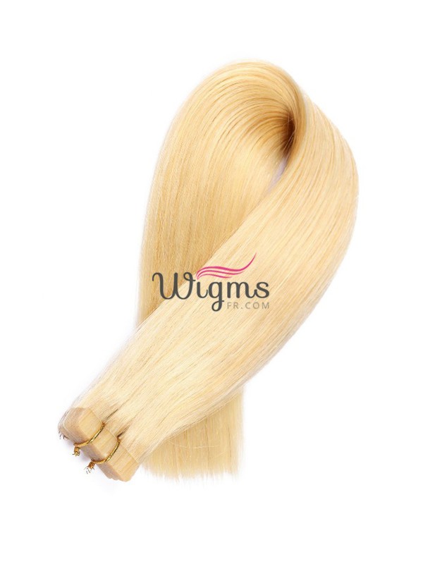 Blond Longue Tout Droit Brins De Cheveux En PU