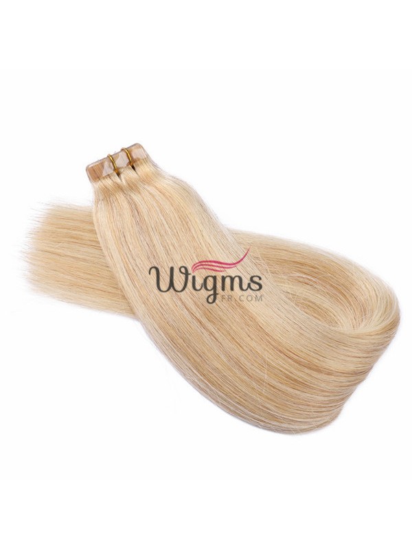 Blond Longue Tout Droit Brins De Cheveux En PU