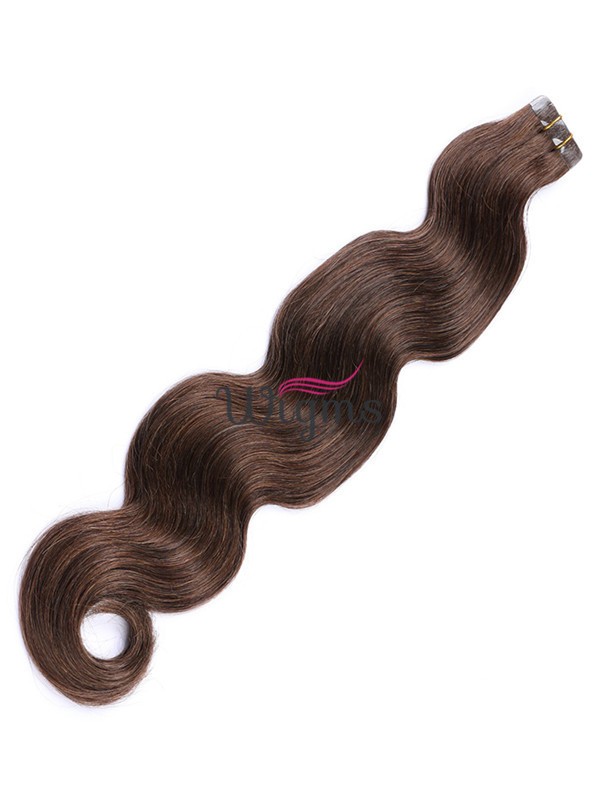 Marron Longue Ondulée Brins De Cheveux En PU