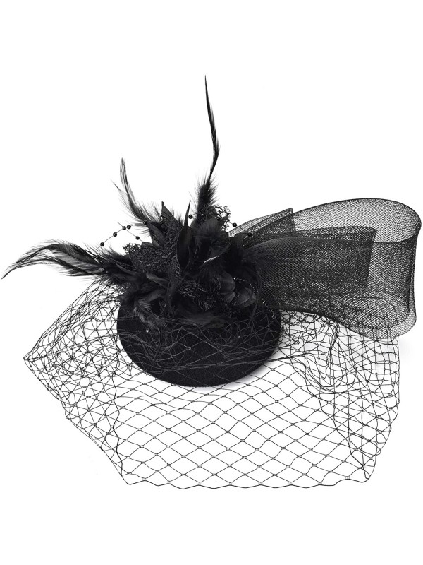 Femmes noires Tea Party bandeau Kentucky Derby mariage Cocktail fleur maille plumes pince à cheveux