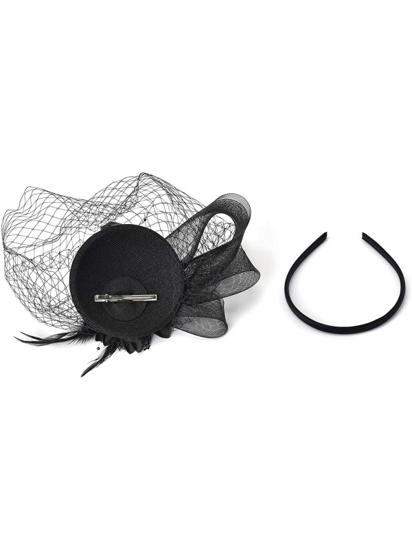 Femmes noires Tea Party bandeau Kentucky Derby mariage Cocktail fleur maille plumes pince à cheveux