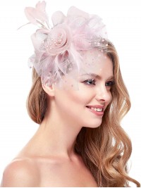 Rose femmes Tea Party bandeau Kentucky Derby mariage Cocktail fleur maille plumes pince à cheveux