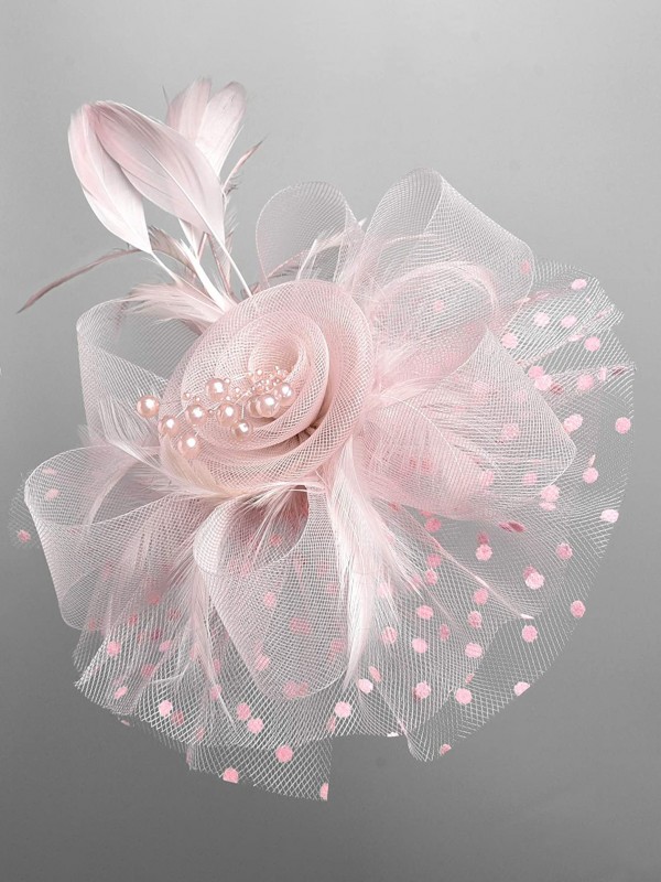 Rose femmes Tea Party bandeau Kentucky Derby mariage Cocktail fleur maille plumes pince à cheveux